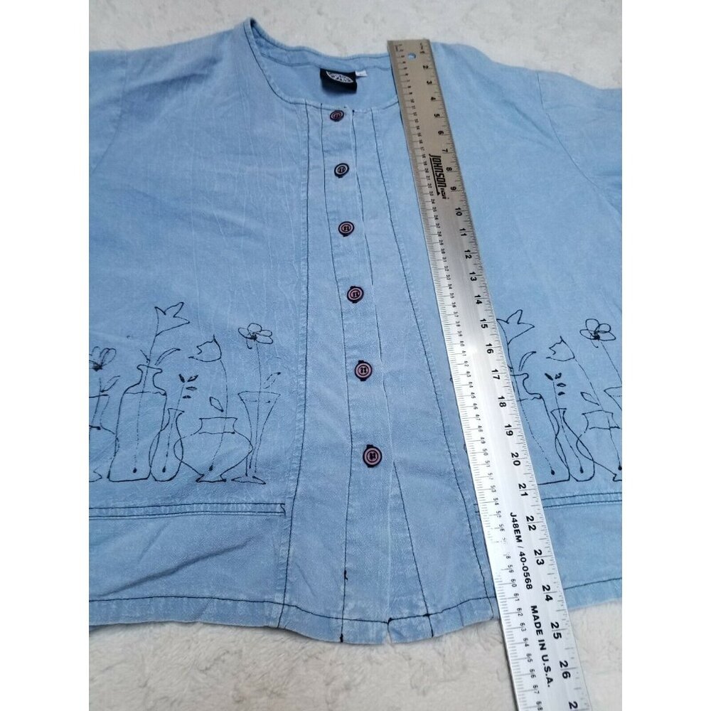 2PC Produce Company Button Front Shirt Large Cropped Pants XL Set Blue Pockets - Picture 12 of 12